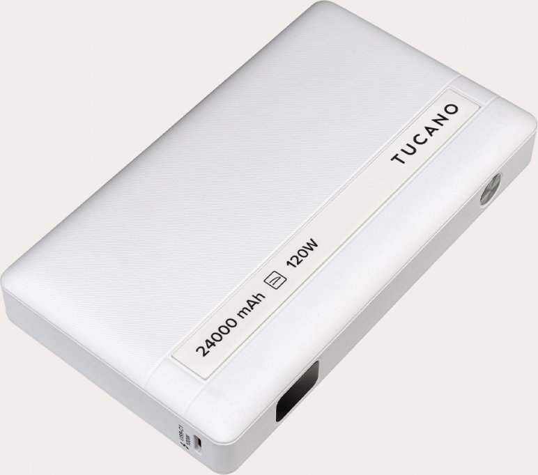 Powerbank Tucano 24000mAh, 120W, 2x USB C 1x USB A, i bardhë