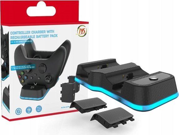 Stacion karikues JYS JYS-X129 për Xbox One Series X, 2 bateri 600mAh, USB Type-C, i zi