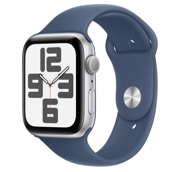 Apple Watch SE2 v3 GPS, 44mm, Silver Aluminum Case with Denim Sport Band, M/L