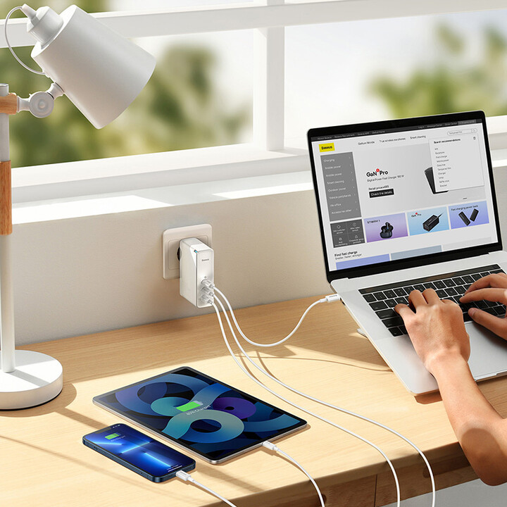 Karikues Baseus GaN5 Pro, 2x USB-C, USB-A, 140W, i bardhë