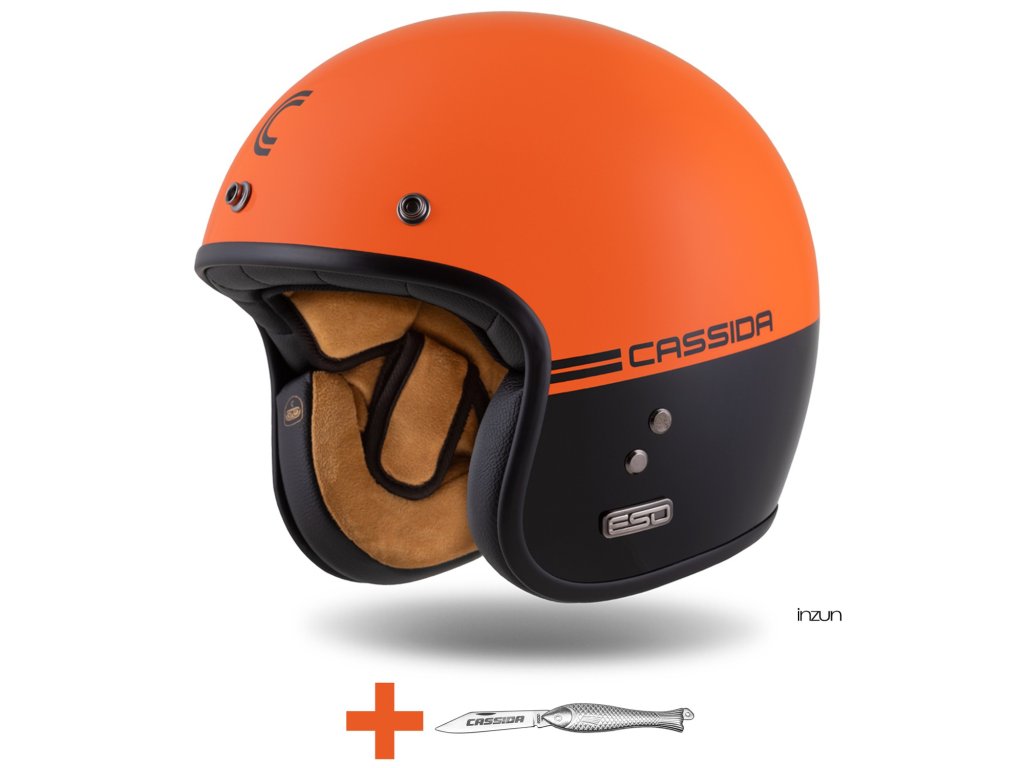 Helmë moto CASSIDA Eso Super Hooligan, fibër xhami, ECE 22.06, e zezë portokalli pearl