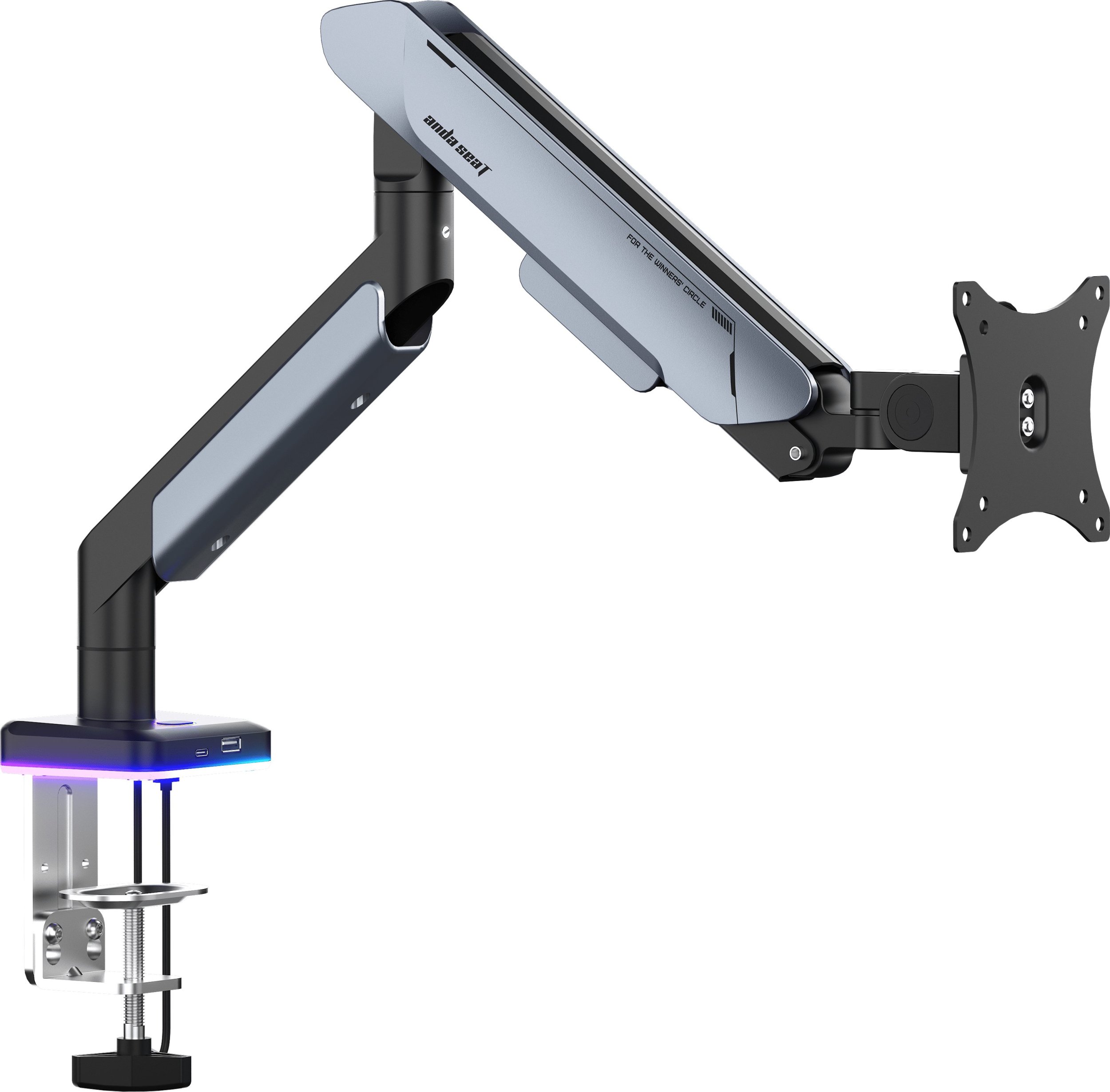 Носач за монитор Anda Seat Stealth II PRO RGB, 17"-42", до 15kg, титаниум