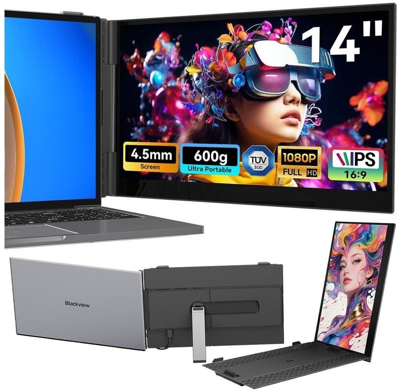 Monitor portativ Blackview, 14", FHD 1080p IPS, USB C HDMI, i zi