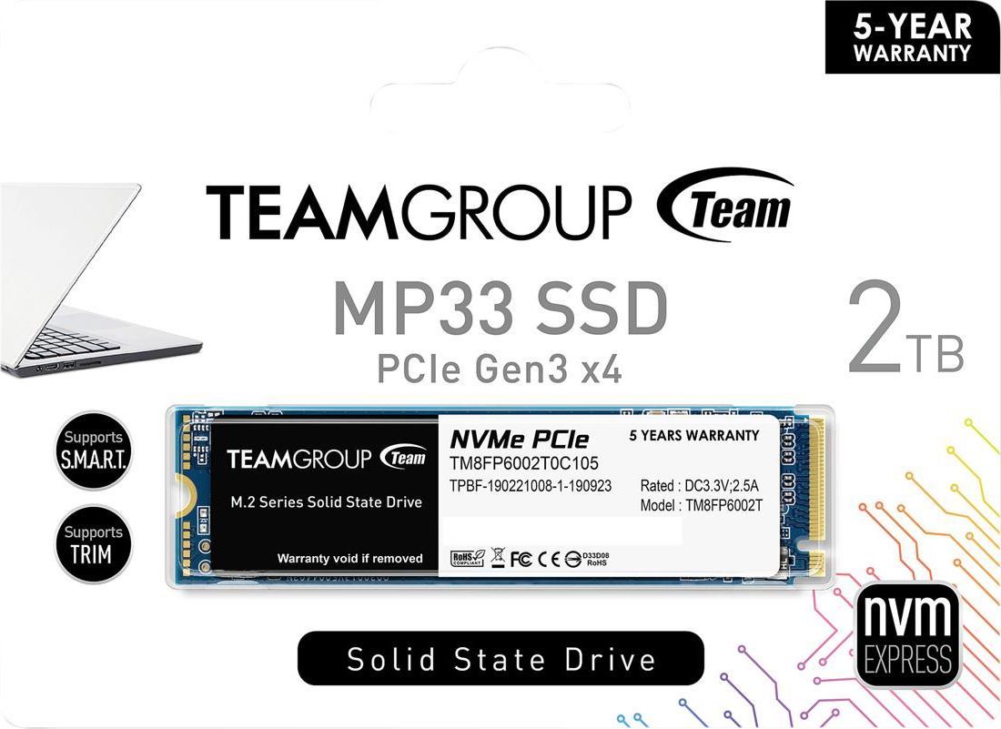 SSD TeamGroup MP33 2TB, M.2 2280, PCIe Gen3 x4 NVMe