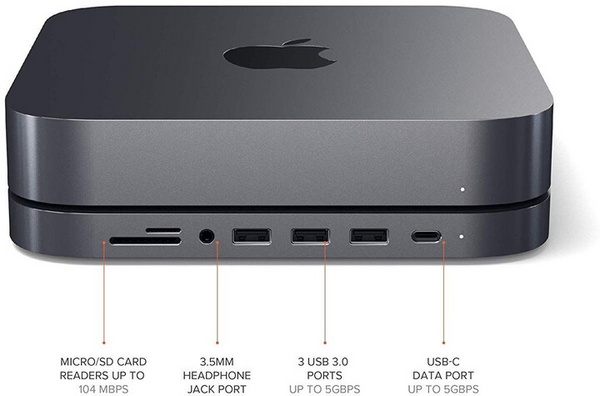 Mbajtëse dhe Hub Satechi USB-C për Mac Mini, e hirtë