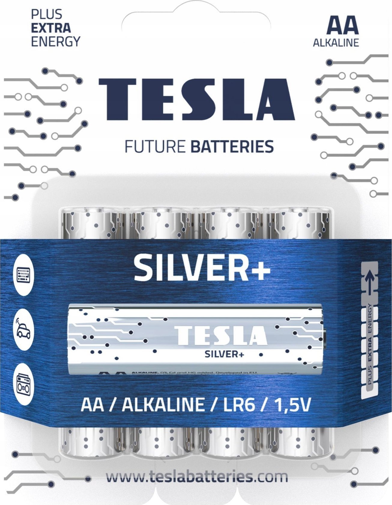 Алкални батерии TESLA Silver+, AA LR6, 1.5V, сет 4 парчиња