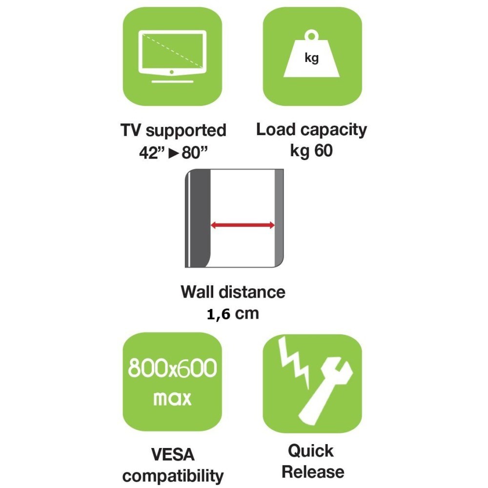 Mbajtëse muri për TV Techly LED/LCD, 42-80", VESA 800x600, e zezë