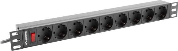 Prizë PDU Lanberg PDU-09F-0300-BK, 19" 1U, 9x Schuko, kabllo 3 m, e zezë