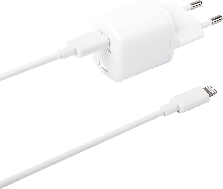 Karikues muri DELTACO USB, USB C PD 20W, 3A, i bardhë