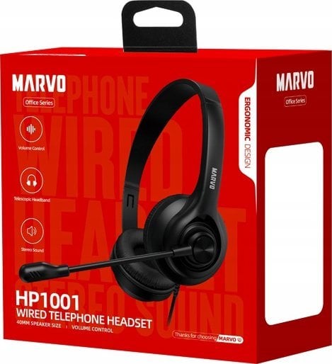 Слушалки Marvo HP1001, со микрофон, контрола на јачина, црни