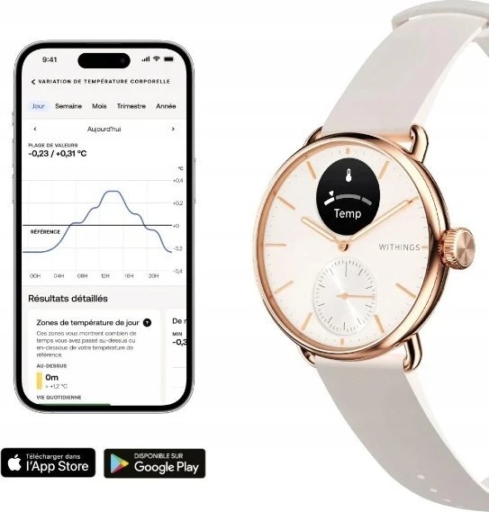 Ore hibride smartwatch Withings ScanWatch 2, 38mm, ECG dhe matje temperature, rozë gold