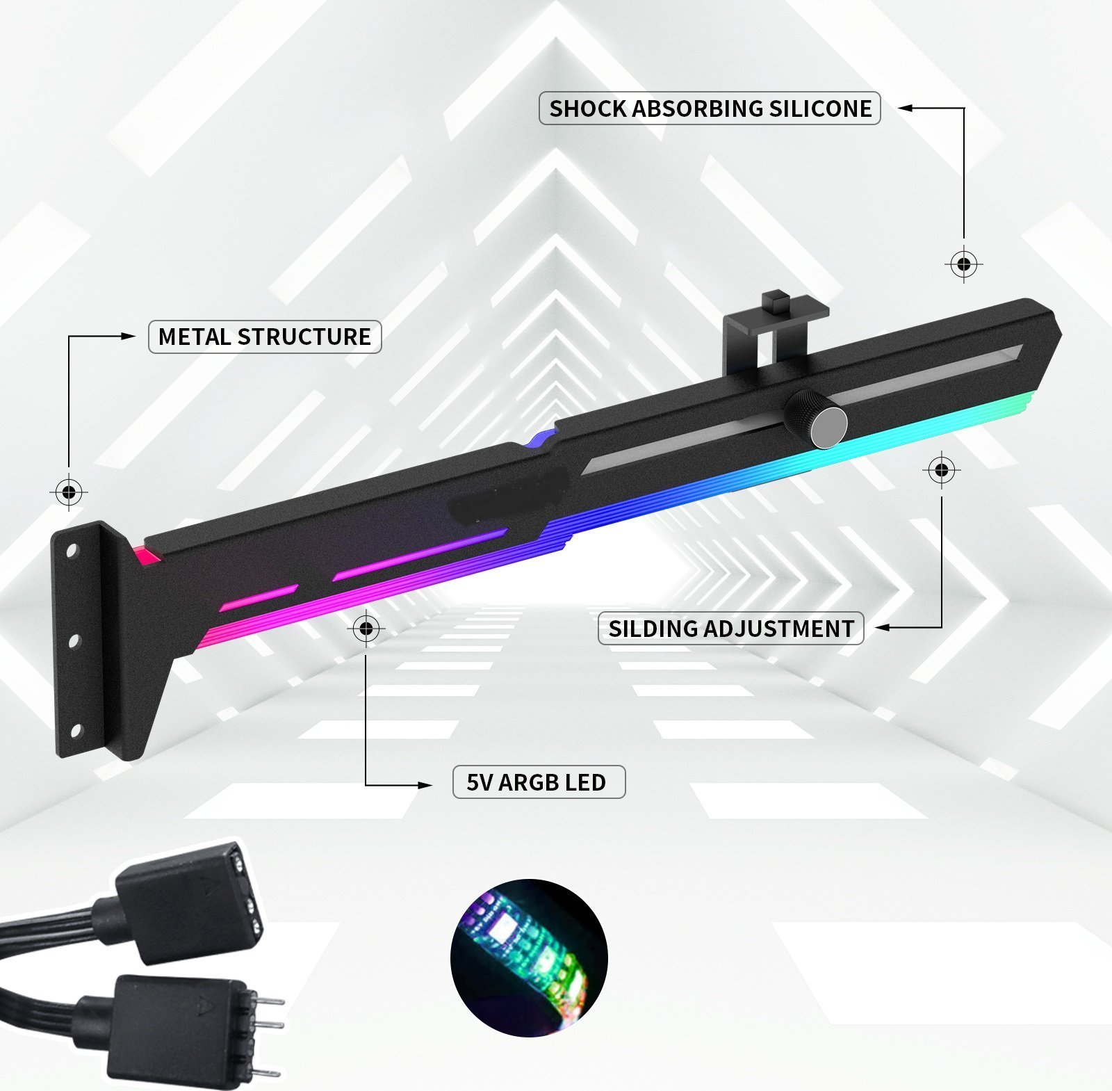 Mbajtës GPU 1stCOOL Holder Metal Black AURA ARGB, metal, i zi