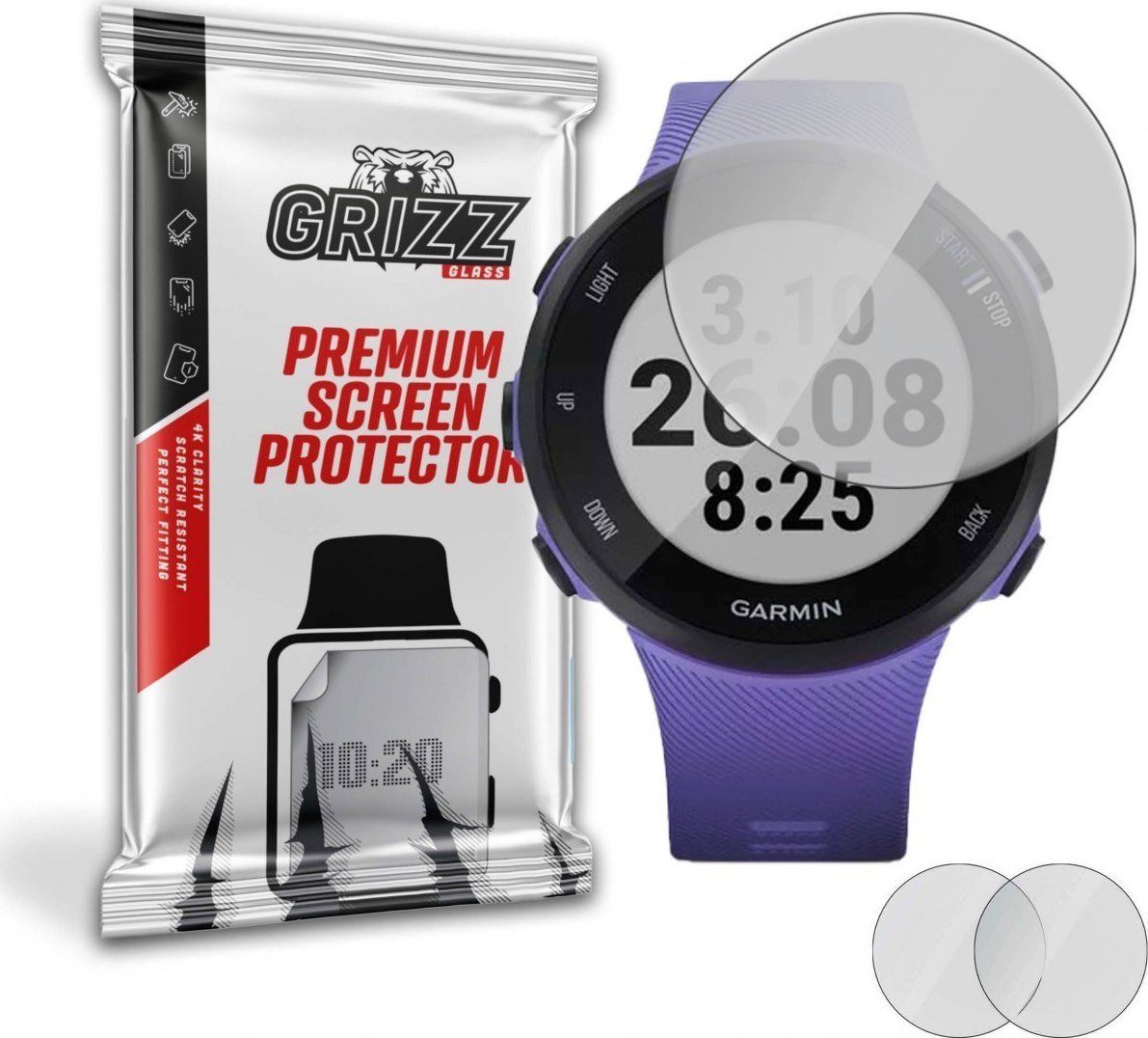 Folje mbrojtëse matte GrizzGlass për Garmin Forerunner 45S, 2 copë, transparente