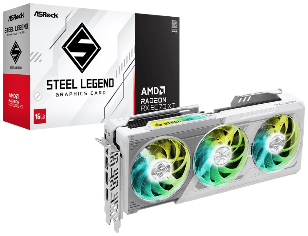 Kartelë grafike Asrock Steel Legend Radeon RX9070 XT, 16GB GDDR6, e bardhë 