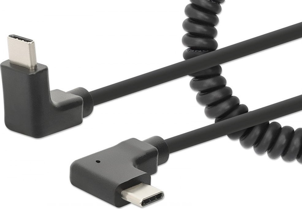 Kabllo karikimi Manhattan USB C në USB C 356213, spiral, 60W, e zezë