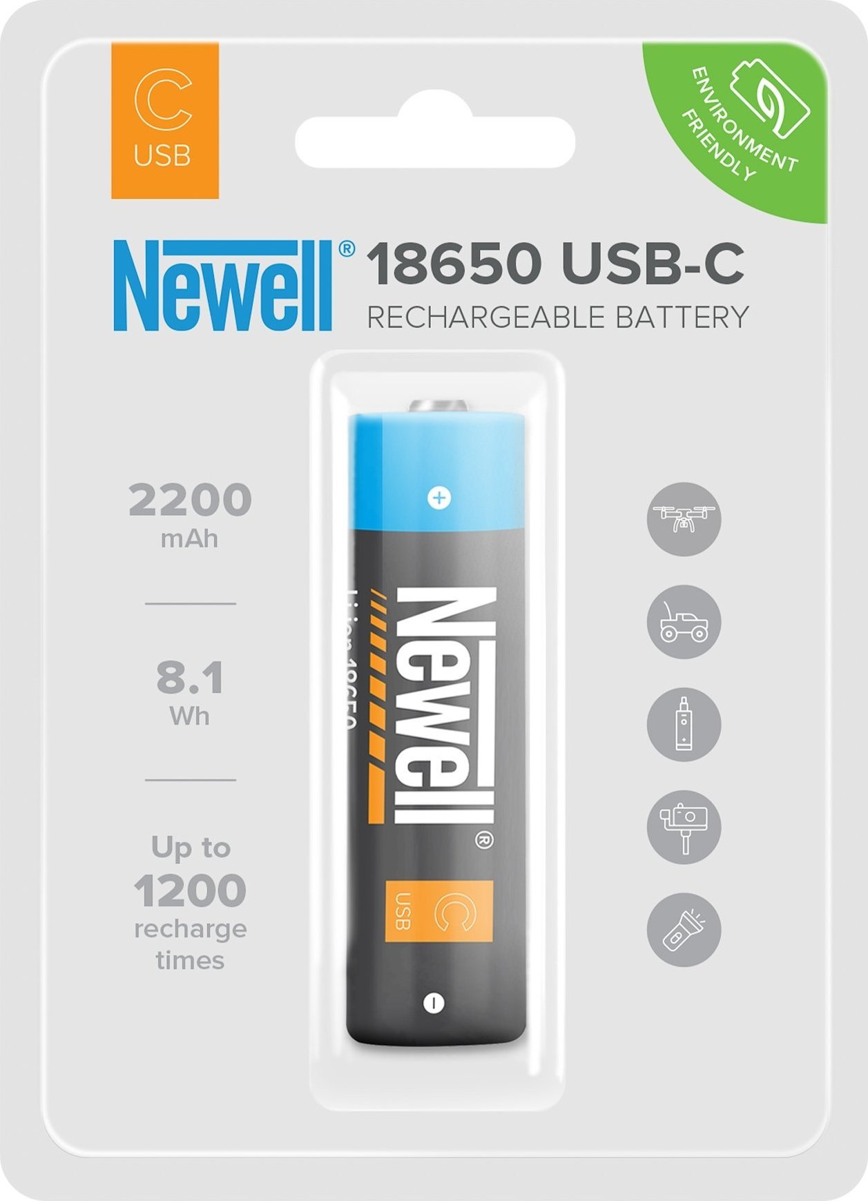 Bateri rikarikueshme Newell 18650, 2200mAh, USB C, e gjelbër
