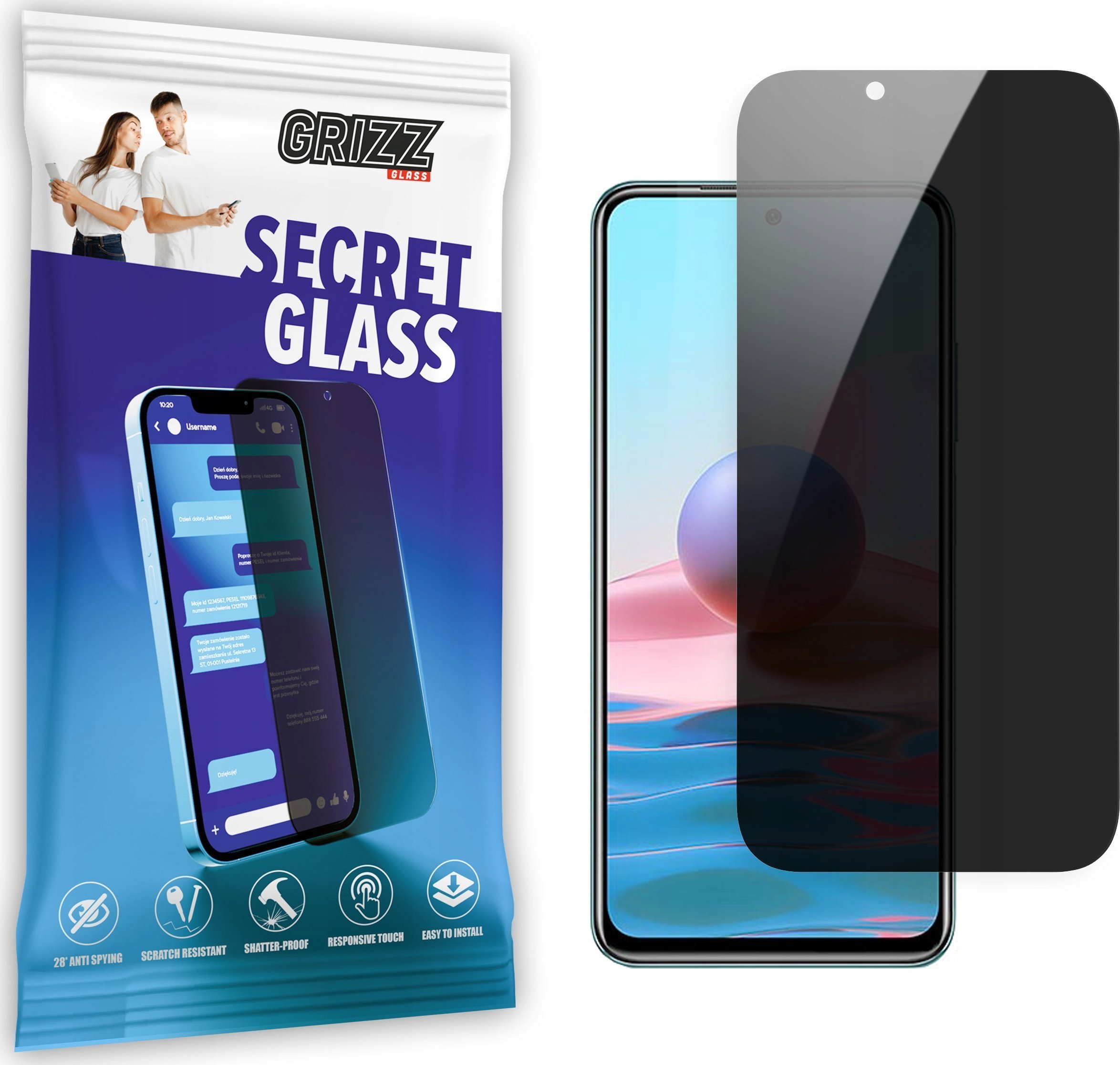 Mаска за екран GrizzGlass Matte SecretGlass за Xiaomi Redmi Note 11S, ефект на приватност, керамичко стакло, проѕирно