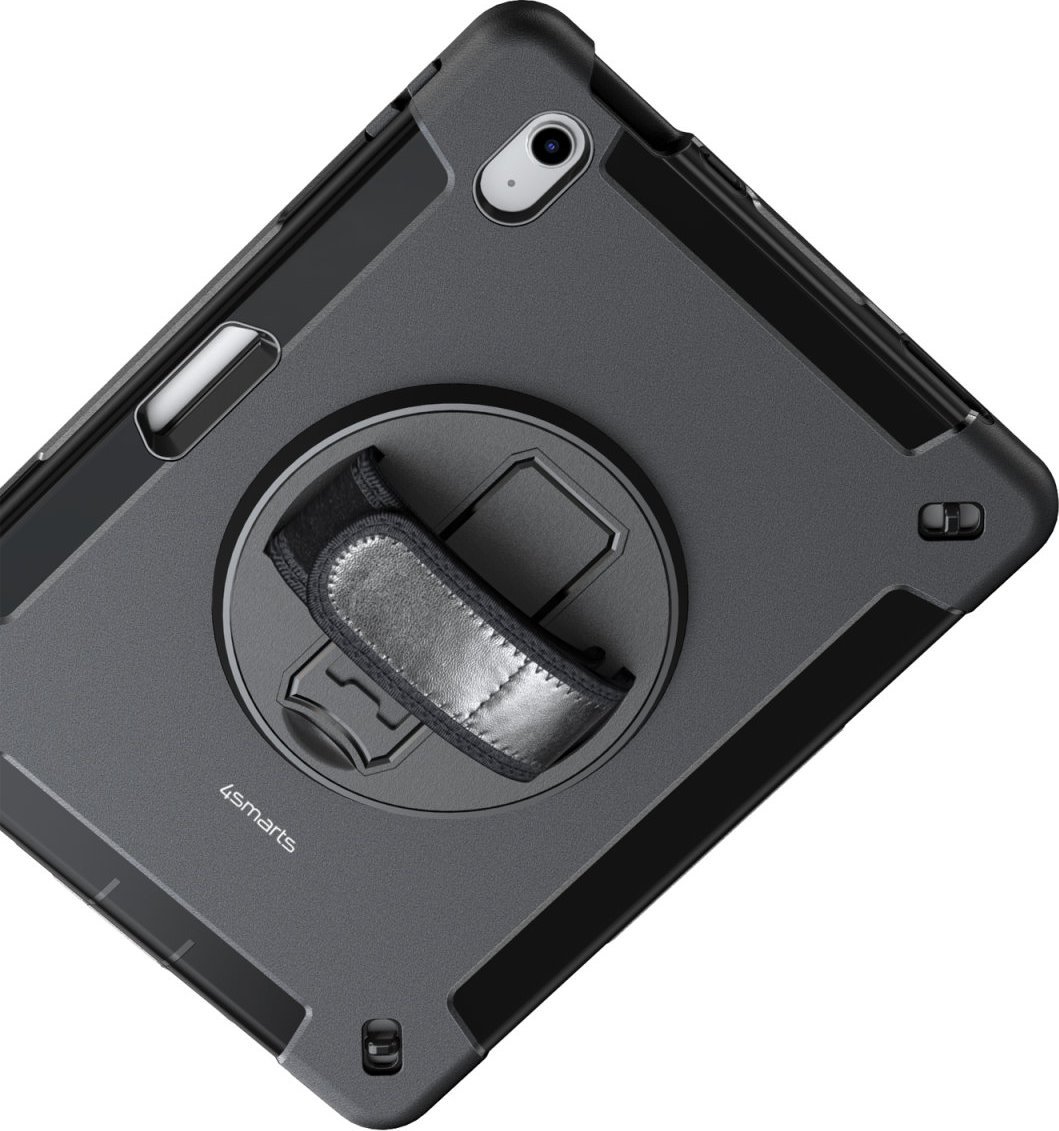 Mbulesë mbrojtëse 4Smarts për iPad 10.9 gjenerata e 10, me këmbëz qëndrimi, me rrip dore, e zezë