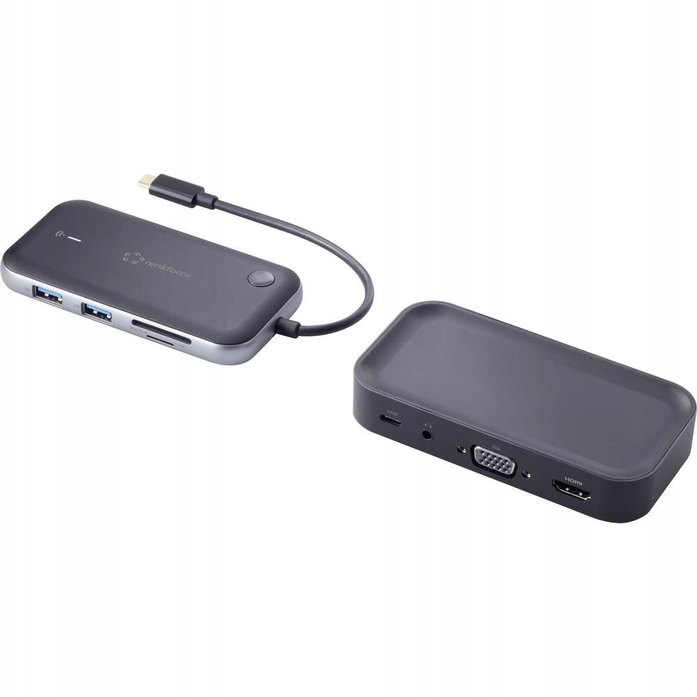 Stacion docking mini Renkforce RF-4499450, USB-C, transmetim pa tela i imazhit, gri