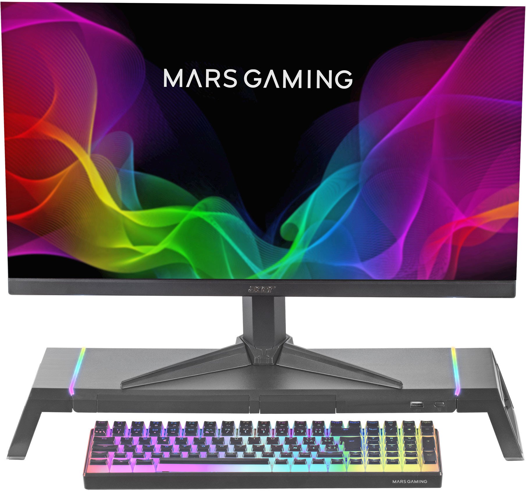 Mbajtëse monitori Mars Gaming MGS-ONE, Chroma RGB, madhësi e rregullueshme, e zezë