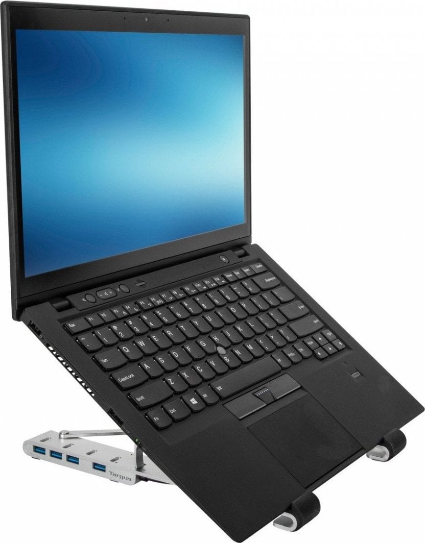 Држач за лаптоп Targus Portable Laptop Stand, со USB приклучник, алуминиум, сив