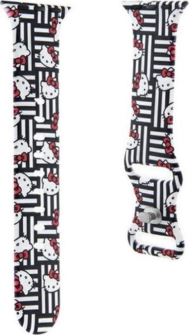 Rrip Hello Kitty për Apple Watch Heads and Stripes, 38/40mm, silikon, i zi
