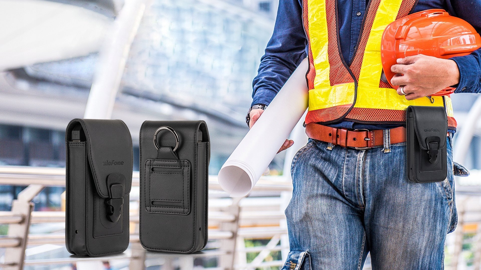 Mbajtëse telefoni UleFone Armor, për Armor 24, me kapëse rripi, e zezë