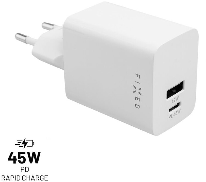 Karikues FIXED Mini me USB-C + USB-A, PD, 45W, i bardhë