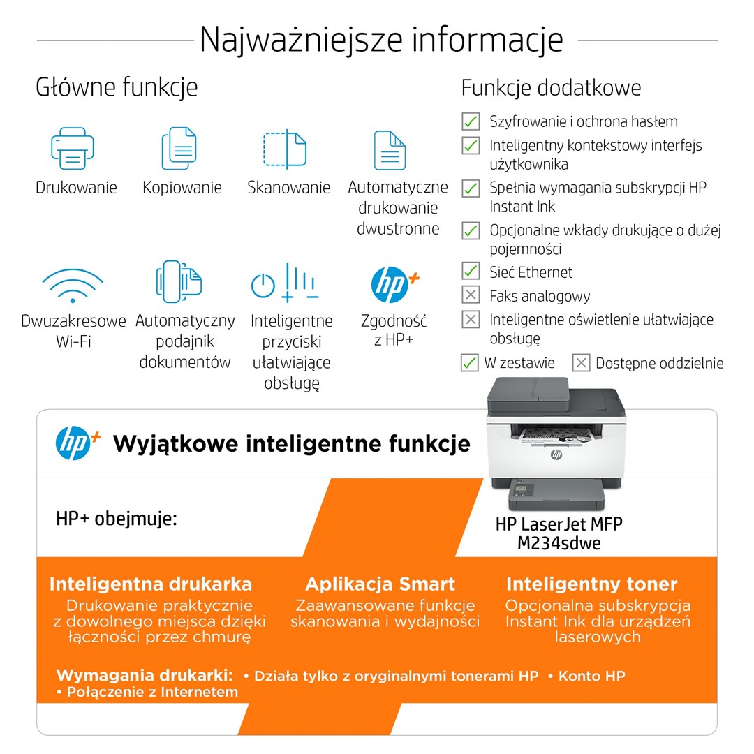 Printer HP LaserJet MFP M234sdne, A4 Mono, Multifunksional, i bardhë