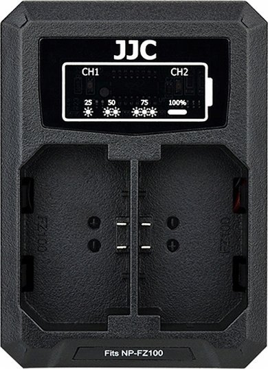 Karikues dyfishtë për bateri JJC, adaptor energjie për kamera, i zi