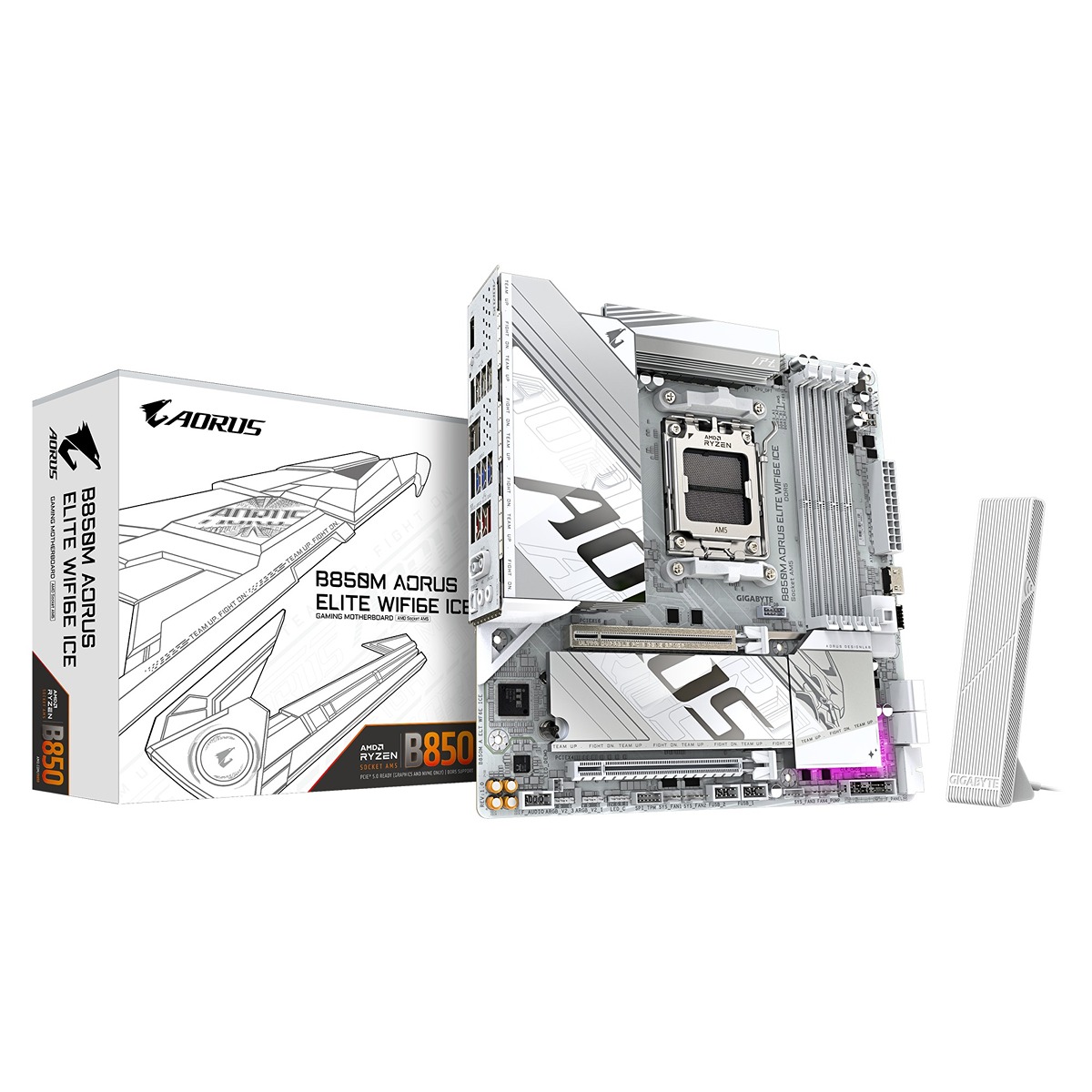 Pllakë amë Gigabyte B850M AORUS ELITE Wi-Fi 6E ICE, Micro-ATX, AM5, DDR5 8200 MT/s, e bardhë