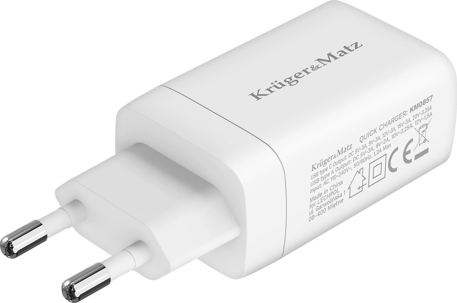 Karikues muri Kruger&amp;Matz 65W GaN, Power Delivery, Quick Charge, i bardhë