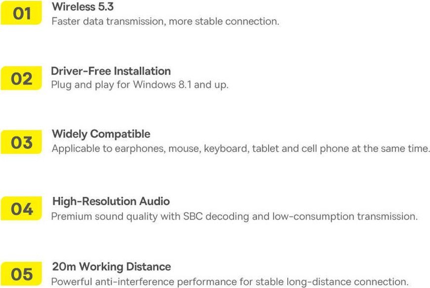 Bluetooth адаптер Baseus BA07, USB, Bluetooth 5.3, црн