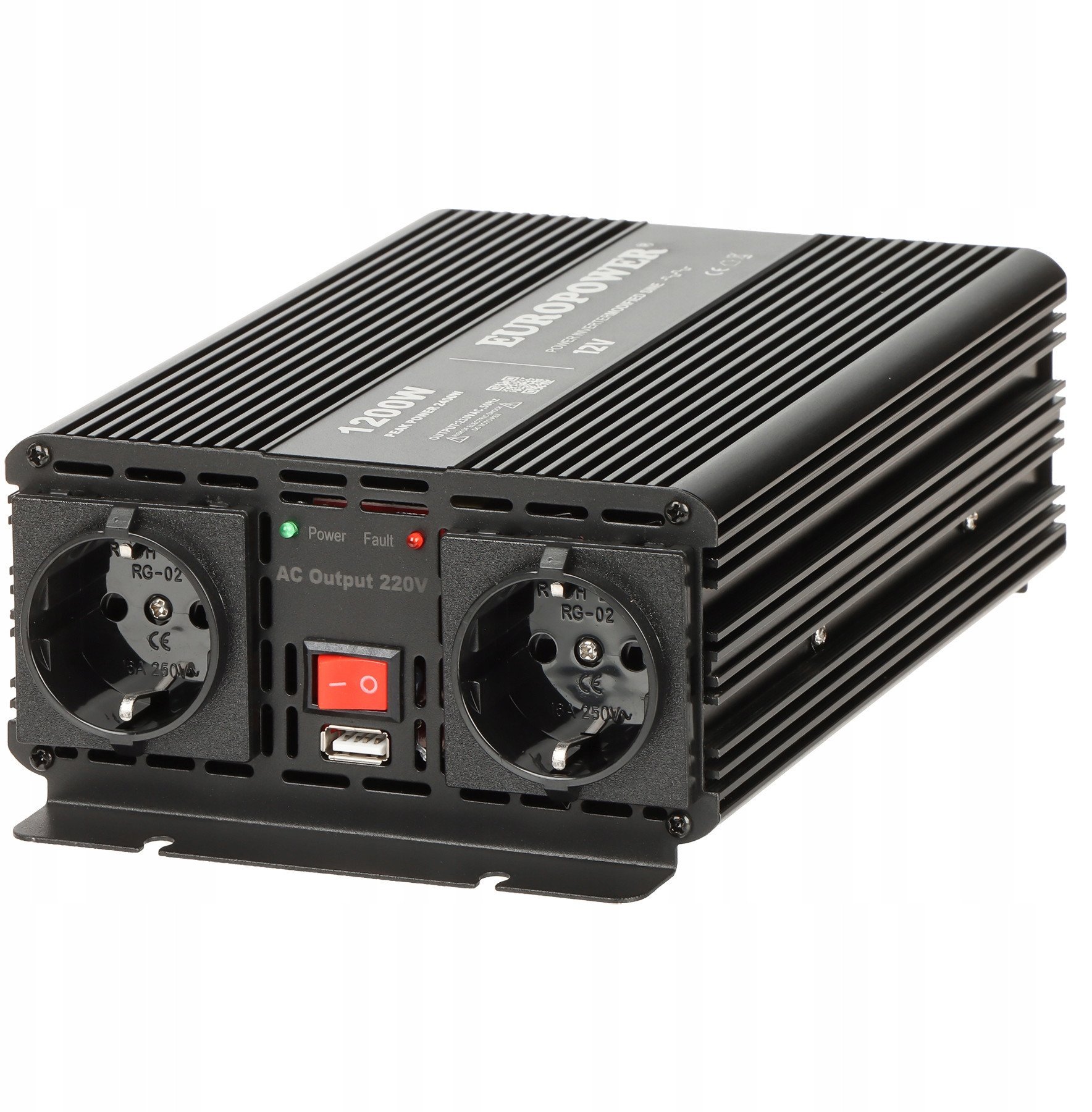 Inverter tensioni Europower INV/12/1200/MS/S, 1200W, 12V në 230V, gri