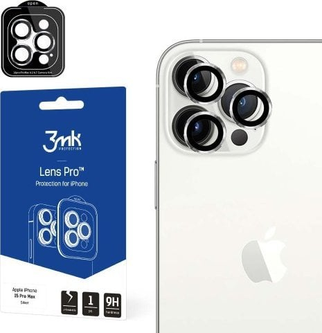 Mbrojtëse kamere 3MK Lens Protection Pro për iPhone 15 Pro 6.1", me kornizë montimi, argjendtë