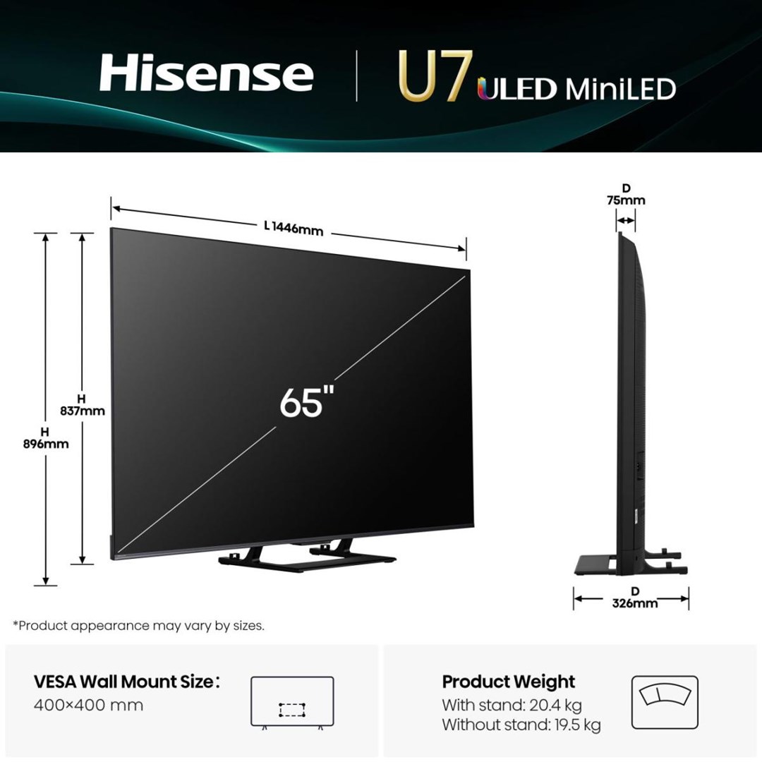 Televizor Hisense 65U7Q, 65", 4K UHD, 144Hz, i zi
