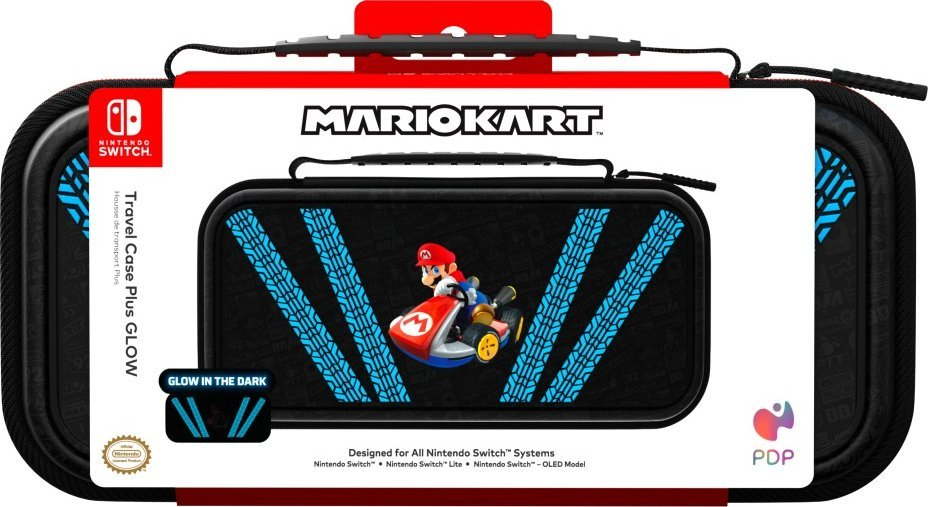 Kuti udhëtimi PDP Travel Case Plus Glow Kart Drift, për Nintendo Switch, me dritë në errësirë, blu e zezë