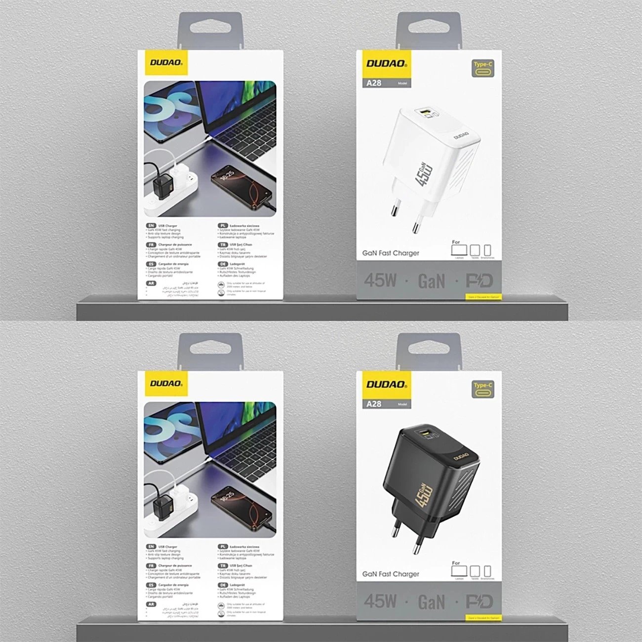 Полнач за ѕид Dudao A28EU, 45W GaN, USB C, црн