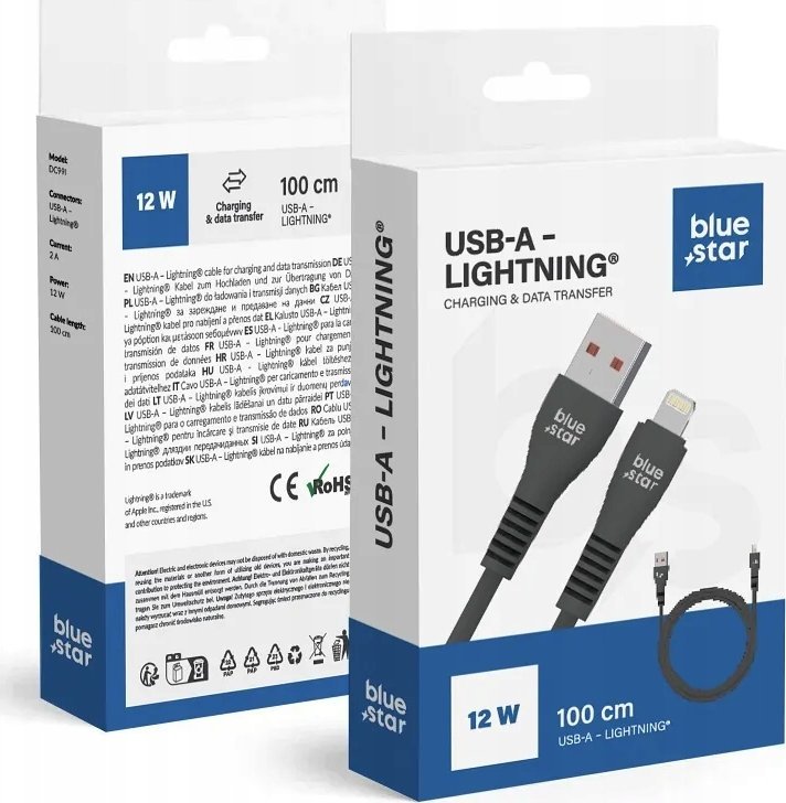 Kabllo USB BlueStar DC99I, USB A në Lightning, 1m, 12W, e zezë