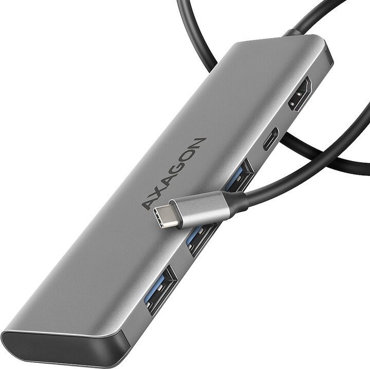 Hub USB C Axagon HMC 5H, 3x USB A, HDMI 4K, PD 100W, argjendtë