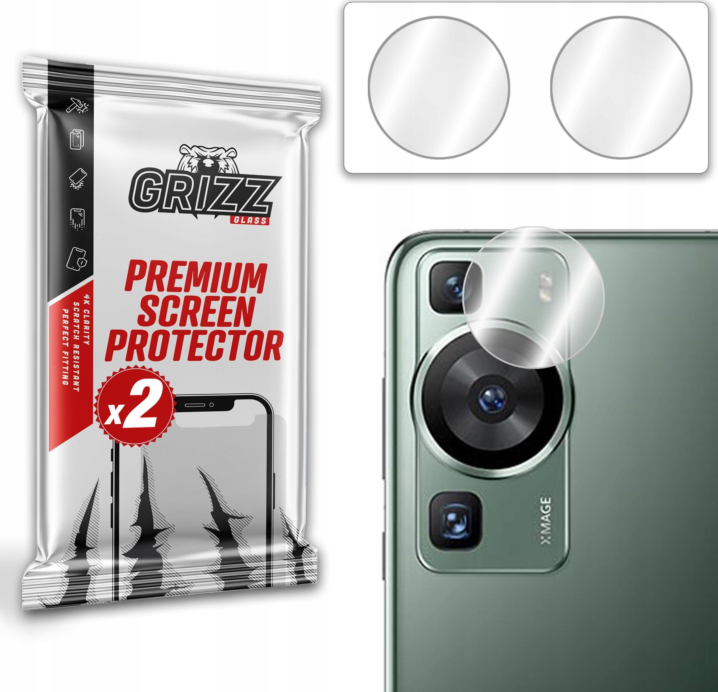 Xham mbrojtës kamerë GrizzGlass HybridGlass për Huawei P60, paketim 2 copë, transparent