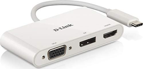 Adapter USB C D Link DUB V310, 3 në 1, HDMI VGA DisplayPort, i bardhë