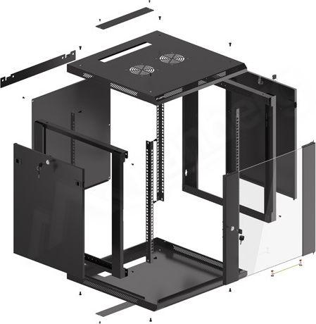 Kabinet muri 19" Lanberg WF01-6612-10B, 12U, kapacitet 60 kg, i zi