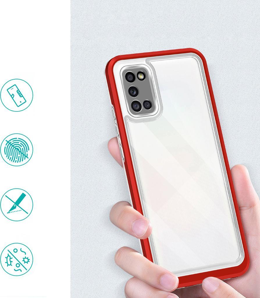 Mbulesë telefoni Hurtel Clear 3in1 për Samsung Galaxy A03s, xhel fleksibël, kornizë mbrojtëse, e kuqe