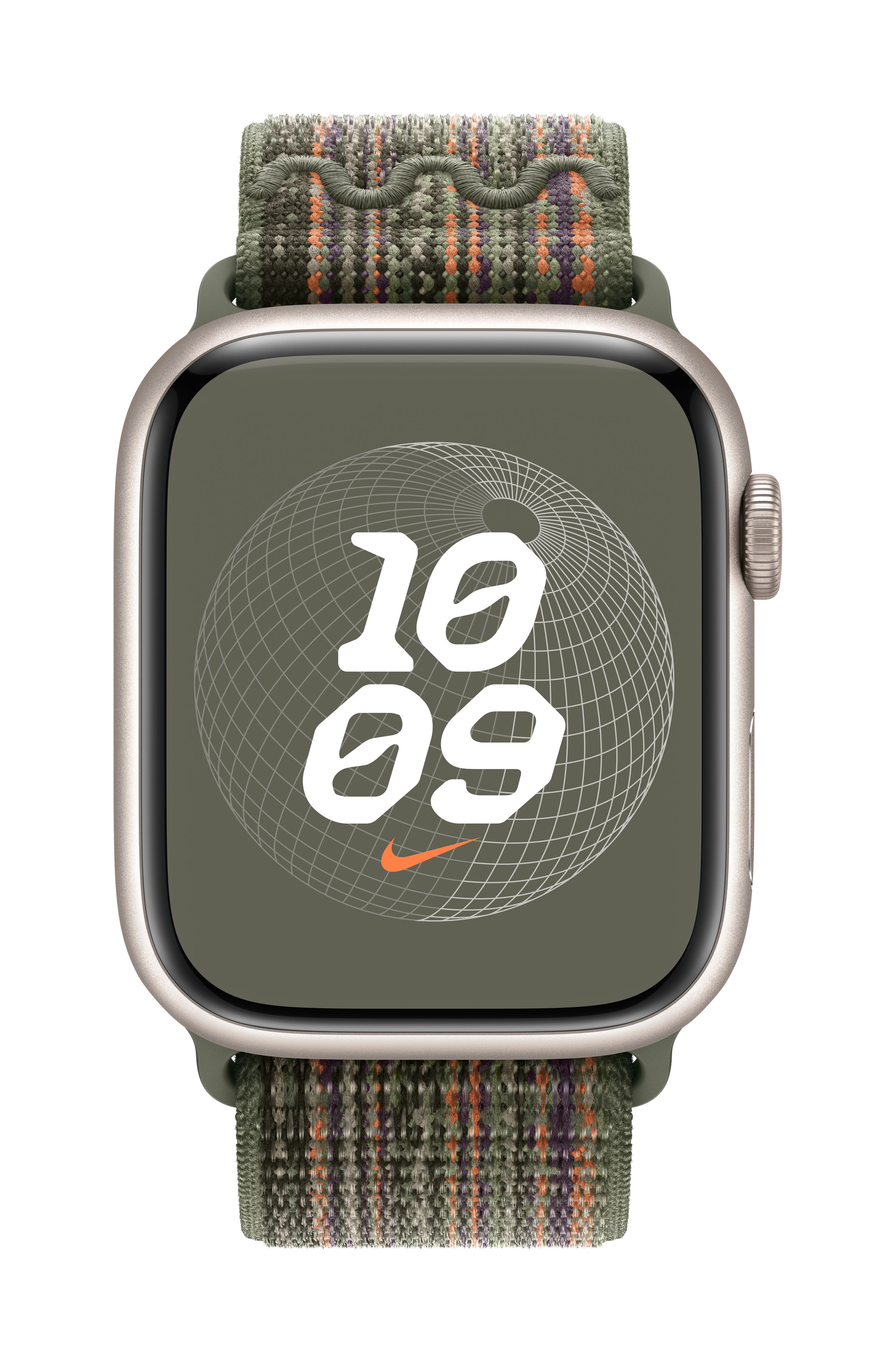 Apple Watch 45mm Nike Band, Sequoia/Orange Nike Sport Loop