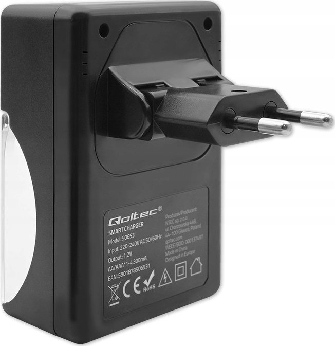 Karikues baterish Qoltec Charger, Ni-MH R03 AAA dhe R6 AA, 300mA, i bardhë
