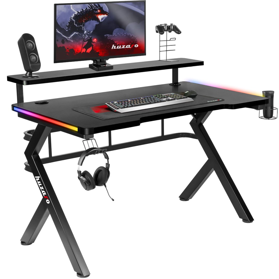 Tavolinë lojërash Huzaro Hero 5.0, 120x60 cm, 25 mm, RGB LED, e zezë