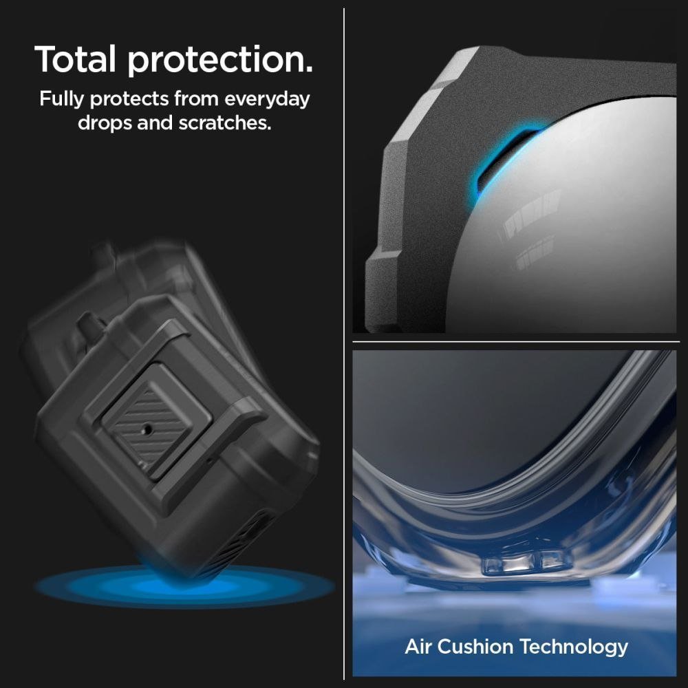 Mbulesë mbrojtëse Spigen Lock Fit për Apple AirPods Pro 1 2, kutizë e fortë, e zezë