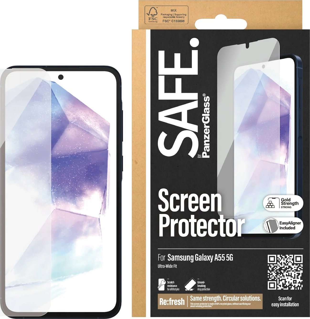 Mbrojtës ekrani PanzerGlass SAFE për Samsung Galaxy A55 5G, Ultra Wide Fit, transparent