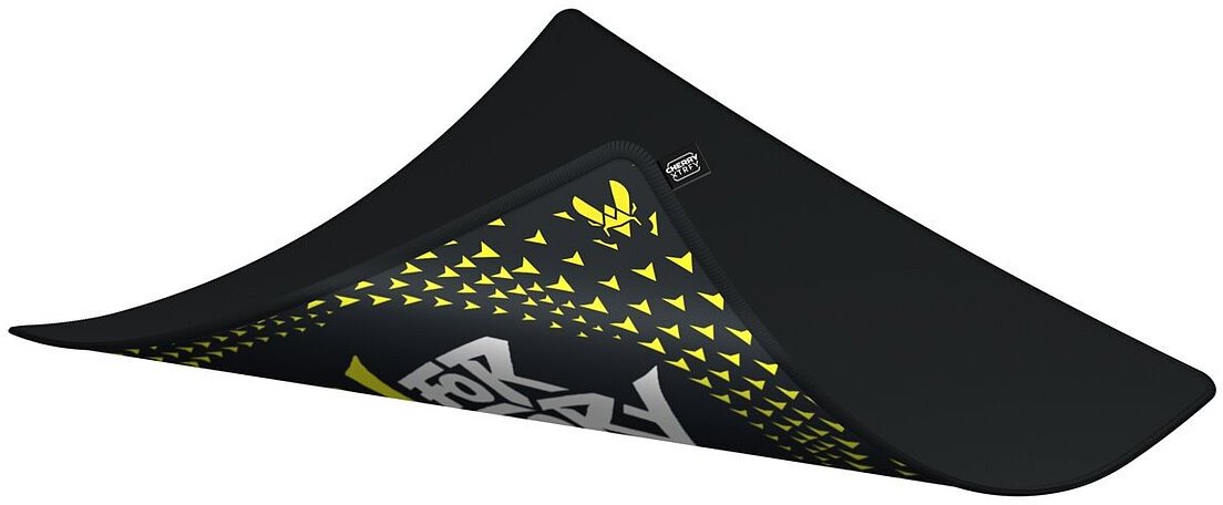 Mousepad gaming CHERRY XTRFY GP5 Vitality Black, madhësi e madhe, bazë gome kundër rrëshqitjes, dizajn i zi bardhë verdhë